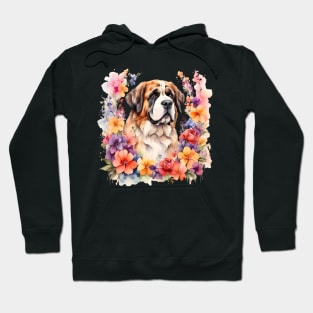 A st bernard dog decorated with beautiful watercolor flowers Hoodie